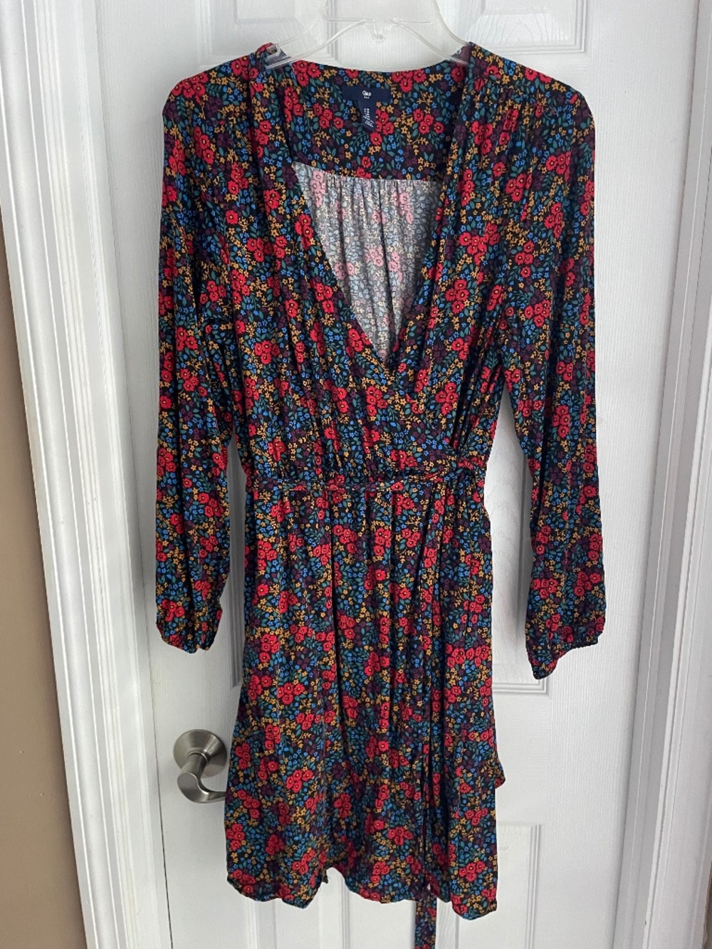 Gap Ditsy Floral Long Sleeve Faux Wrap Mini Dress - Medium